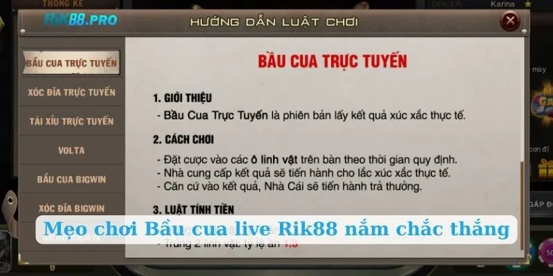 Mẹo chơi Bầu cua live Rik88 nắm chắc thắng