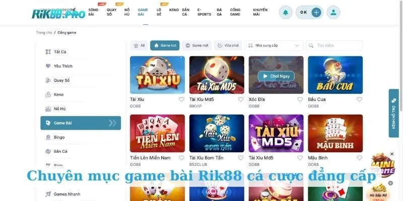 Chuyên mục game bài Rik88 cá cược đẳng cấp