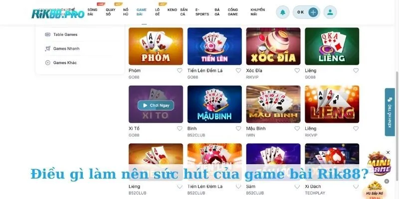 Điều gì làm nên sức hút của game bài Rik88?