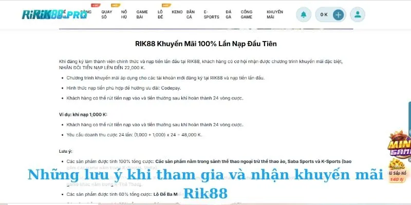 Những lưu ý khi tham gia và nhận khuyến mãi Rik88