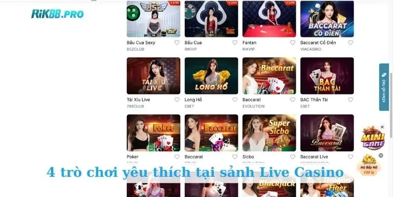 4 trò chơi yêu thích tại sảnh Live Casino 