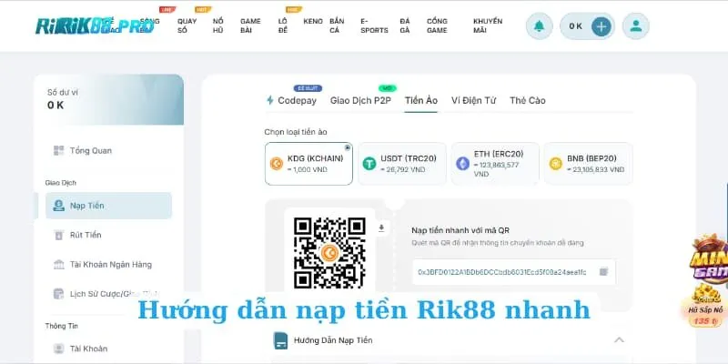 Hướng dẫn nạp tiền Rik88 nhanh