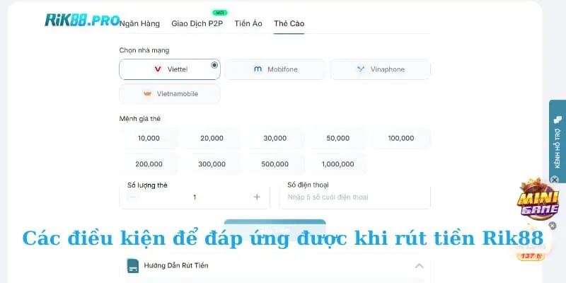 Các điều kiện để đáp ứng được khi rút tiền Rik88