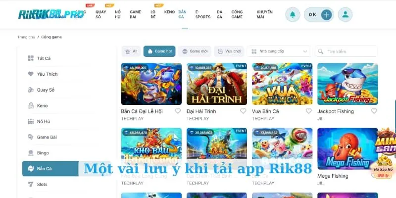 Một vài lưu ý khi tải app Rik88