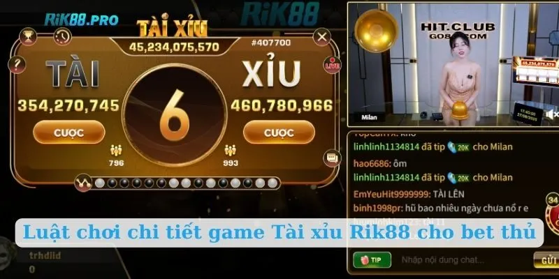 Luật chơi chi tiết game Tài xỉu Rik88 cho bet thủ