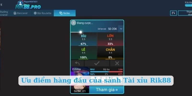 Ưu điểm hàng đầu của sảnh Tài xỉu Rik88