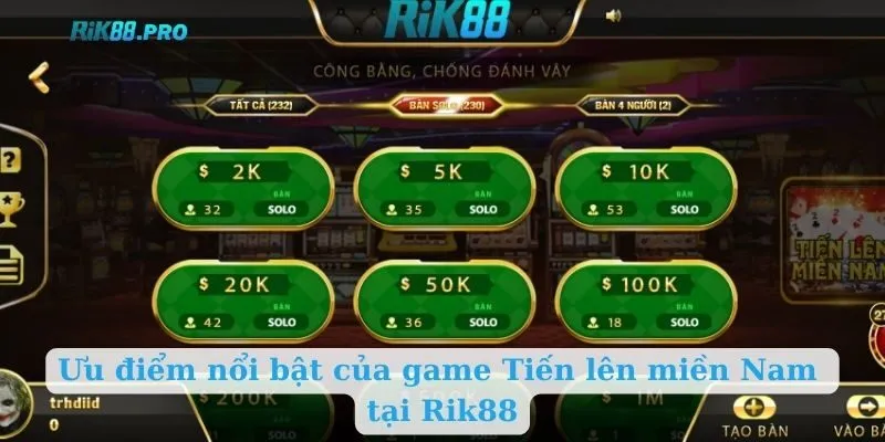 Ưu điểm nổi bật của game Tiến lên miền Nam tại Rik88