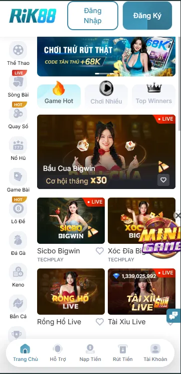 Ứng dụng Rik88 hiển thị trên màn hình smartphone Android và iOS